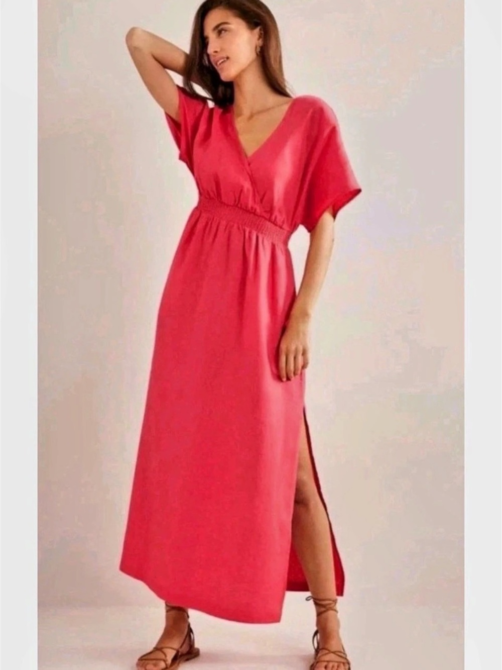 BODEN • NWT linen kaftan maxi dress in pink Size 6 v-neck D0653 - Picture 2 of 10